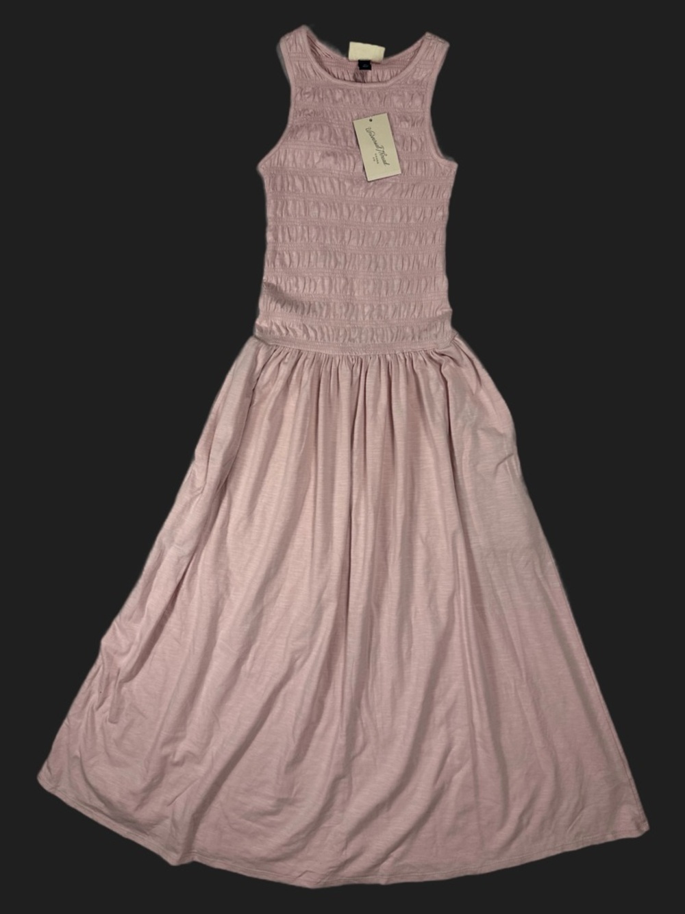 Light Pink Smocked Tank Maxi Dress with pockets